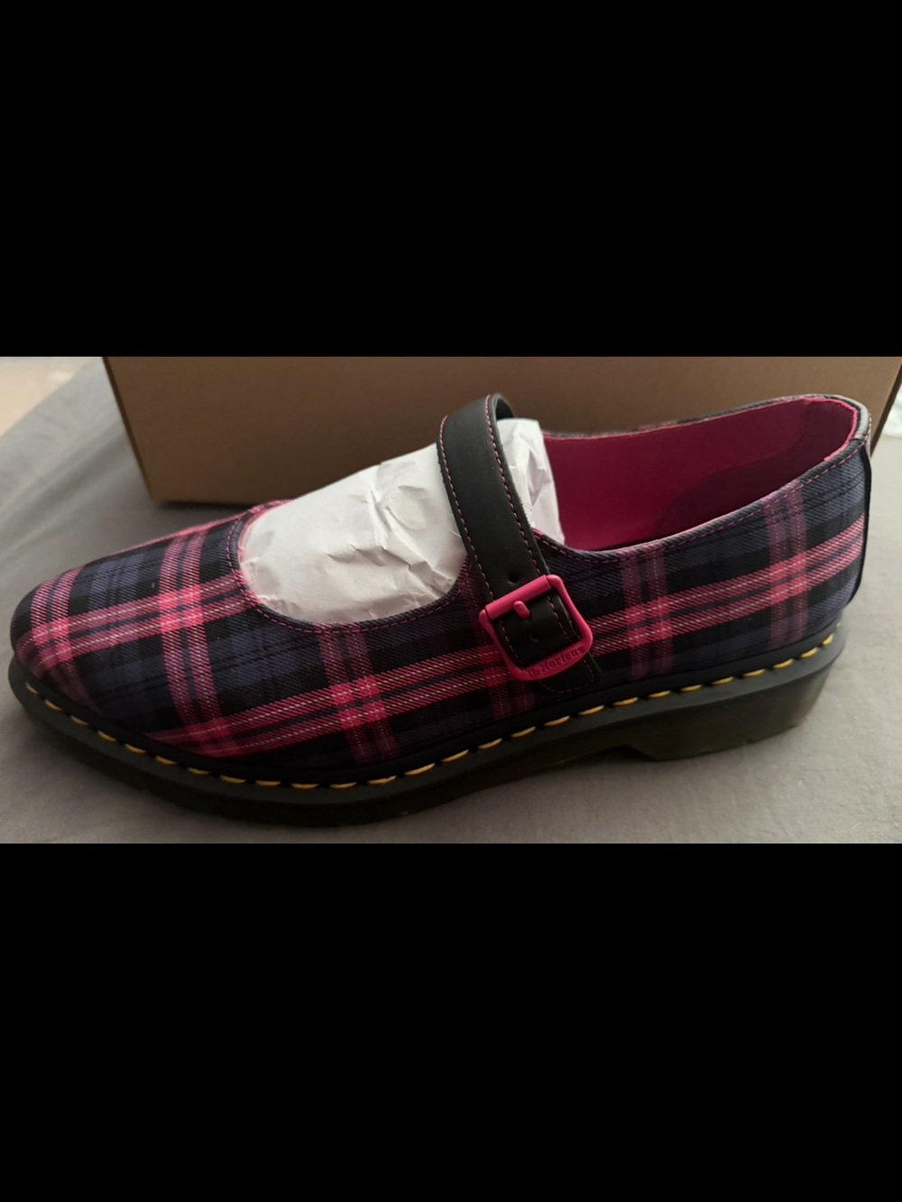 Doc Dr. Martens Elphie Mary Jane shoes black and pink tartan Size 11 NIB